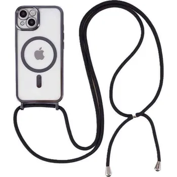 Pouzdro na mobilní telefon MagSafe silikonový kryt se šňůrkou pro Apple iPhone 17 Pro Max - černý