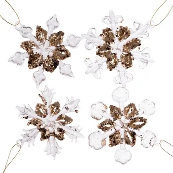 Vánoční dekorace Skleněné vánoční ozboby Vločky, 4ks