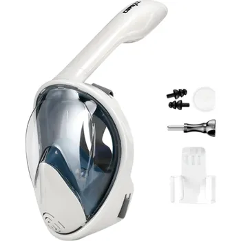 Celoobličejová maska na šnorchlování L/XL s držákem na akční kameru, vzduchovým ventilem, špunty do uší a šnorchlem 25,8 cm tmavě zelená