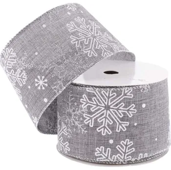 Stuha Stuha vánoční 60mmx9m šedá s vločkami