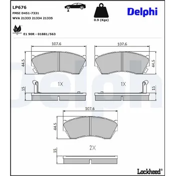 Brzdová destička Sada brzdových destiček, kotoučová brzda DELPHI LP676