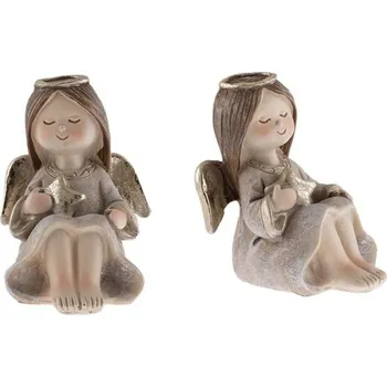 Vánoční dekorace Anděl 8cm s hvězdičkou sedící, polyresin