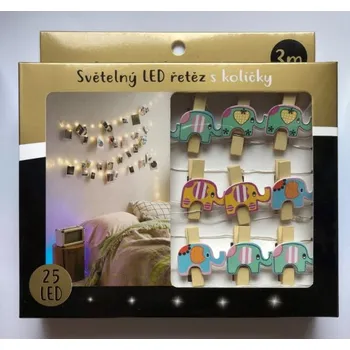 Vánoční dekorace Světelný LED řetěz s kolíčky, 25 LED/300 cm - Sloníci
