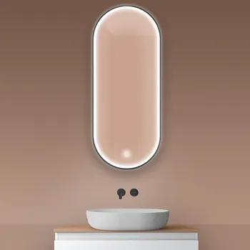 Zrcadlo Oltens Nordlis zrcadlo 50x120 cm oválný s osvětlením s vyhřívací podložkou černá 64104300