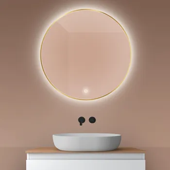 Zrcadlo Oltens Nordlis zrcadlo 80x80 cm kulatý s osvětlením s vyhřívací podložkou zlatá 64109800