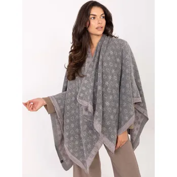 Dámský svetr Šedo-růžové dámské pončo s potiskem AT-PN-7661.89-grey-pink Velikost: ONE SIZE