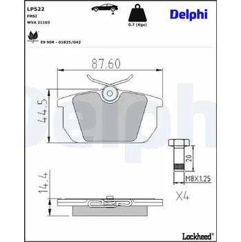 Brzdová destička Sada brzdových destiček, kotoučová brzda DELPHI LP522