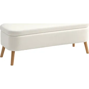 Taburet HOMCOM Úložná stolička HOMCOM, podnožka s úložným prostorem 65 l, fleecová tkanina, kaučukovník, pěna, 120 x 42 x 45 cm, krémově bílá