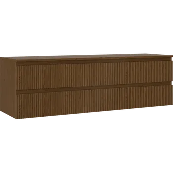 Koupelnový nábytek Mexen Rivel koupelnová skříňka pod umyvadlo 160 cm s deskou, 2 zásuvky, drážkovaná, ořech - 91A20-16047-2-BFFC86 Koupelnové skříňky