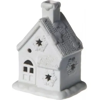 Vánoční dekorace ostatní Domek keramický s LED světlem 8x6x10,5cm bílá