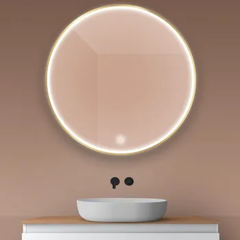 Zrcadlo Oltens Nordlis zrcadlo 100x100 cm kulatý s osvětlením s vyhřívací podložkou zlatá 64102800