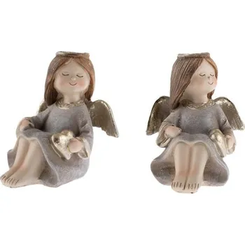Vánoční dekorace Anděl 8cm se srdcem sedící, polyresin