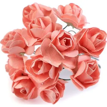 umělá květina Růže na drátku / polotovar na vývazky Ø20 mm délka 7 cm - 7 lososová