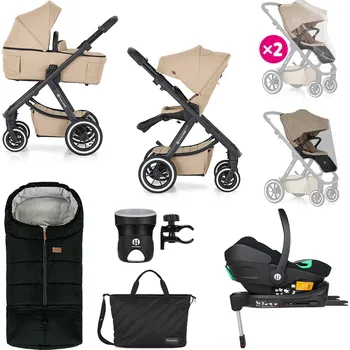 Kočárek PETITE&MARS Kočárek kombinovaný ICON 2v1 Mocha Beige XXL AIR + Core Pro i-Size Black Grey + Báze