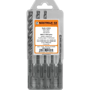 Vrták NÁSTROJE CZ Sada vrtáků MIDL3 SDS-plus 5dílná 2b. 5,6x110/45 a 6,8,10x160/95 - MIDL3-SV-03