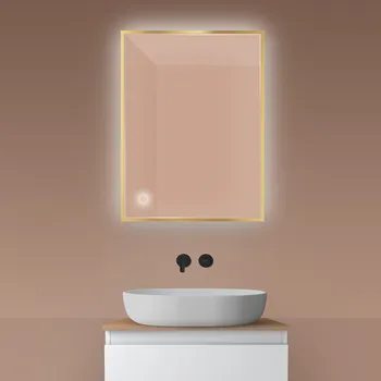 Zrcadlo Oltens Nordlis zrcadlo 60x80 cm obdélníkový s osvětlením s vyhřívací podložkou zlatá 64115800