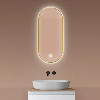 Zrcadlo Oltens Nordlis zrcadlo 40x90 cm oválný s osvětlením s vyhřívací podložkou zlatá 64113800