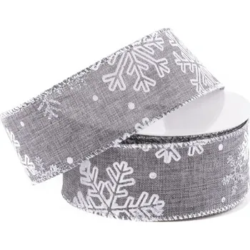 Stuha Stuha vánoční 40mmx9m šedá s vločkami
