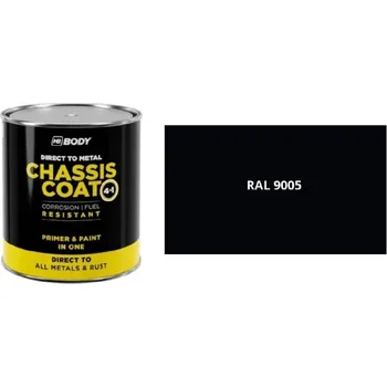 barva na kov HB BODY 410 chassis coat, polomat - barva na kov a střechy 4 v 1 RAL 9005 černý 750ml