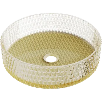 Umyvadlo Mexen Aura skleněné umyvadlo na desku 39 x 39 cm, transparentní/zlatá - 24013951 Koupelnové umyvadla