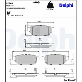 Brzdová destička Sada brzdových destiček, kotoučová brzda DELPHI WYPRZEDA˝ LP968