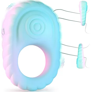 SuperLove Soft Liquid Silicone Vibrating Cock Ring with Buffer Rings Turquoise