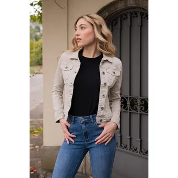 Dámská casual bunda Bunda džínová 3D-6292 Itálie barva: hnědá tmavá, velikost: S