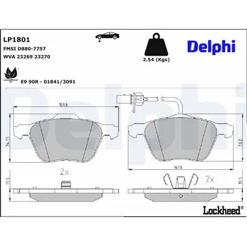 Brzdová destička Sada brzdových destiček, kotoučová brzda DELPHI WYPRZEDA˝ LP1801