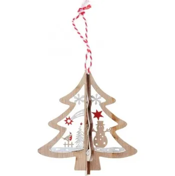 Vánoce Stromek dřevo 3D 8cm závěs
