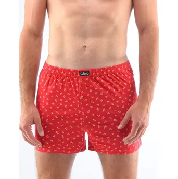 Trenýrky Pánské trenky volné, šité, s potiskem 75187P - červená bílá - 46/48