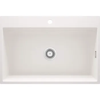 Granitový dřez Deante Magnetic, 1-komorový granitový dřez 760x520x220mm, bílá matná, DEA-ZRM_A10B