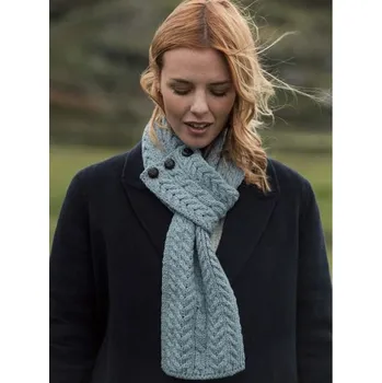 Šála Aran Woollen Mills ŠÁLA s KNOFLÍKY, merino vlna, šedá