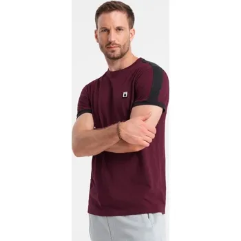 Ombre Clothing Jedinečné bordó tričko s nášivkou V2 S1632