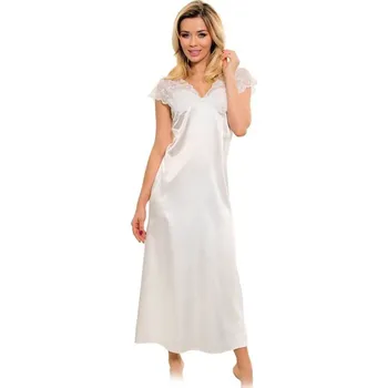 Dámská noční košile Saténová košilka s krajkou Mactan ecru - S