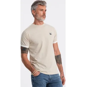 Ombre Clothing Jedinečné krémové tričko s nášivkou V7 S1632