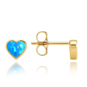 Náušnice MINET Zlaté náušnice drobná srdíčka s modrým opálem Au 585/1000 0,80g JMG0306AGE00