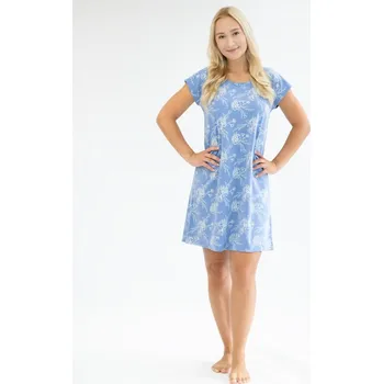 Dámská noční košile Dámská košilka noční dámská krátký rukáv, šité, s potiskem Pyžama 2024 19152P - pomnenková bílá - XXL