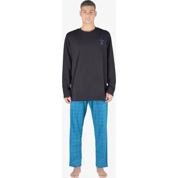 Pánské pyžamo Pánské pyžamo dlouhé pánské, šité, s potiskem Pyžama 2023 79145P - černá petrolejová - L