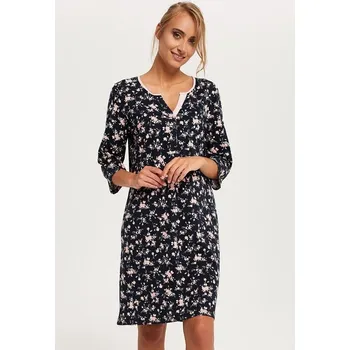 Dámská noční košile Dámská noční košile Leonia černá s květy - S