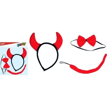 Karnevalová maska Rohy čertovské čelenka + čertovský ocas s motýlkem na kartě 23x23cm karneval