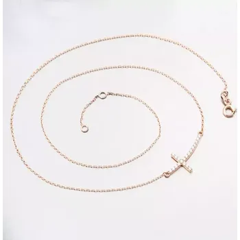 Náhrdelník Dámský náhrdelník růžové zlato 585 zirkon křížem 15R-052 délka 45 cm