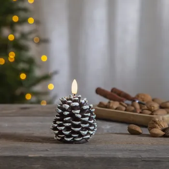 Svíčka Vosková svíčka šiška LED FLAMME CONE hnědá 10,5 cm