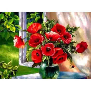 Diamantové malování Diamantové malování/Homfun - Vlčí máky v okně