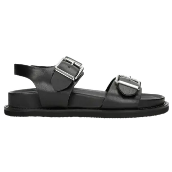 Dámské sandále Černé Kožené Dámské Sandály Se Stříbrnými Přezkami Wojas 7611051 37