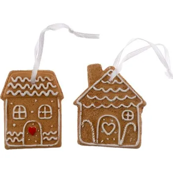 Vánoční dekorace Závěs Domeček ,,Perníkový,, 2ks, 5,5x4cm, novodur