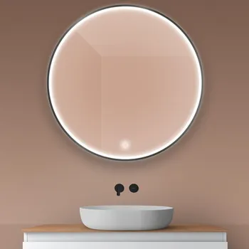 Zrcadlo Oltens Nordlis zrcadlo 100x100 cm kulatý s osvětlením s vyhřívací podložkou černá 64102300