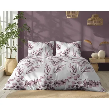 Souprava 1+1 ložního bavlněného povlečení, Lístky bordové