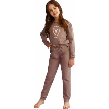 Dámské pyžamo Dívčí pyžamo Maya hnědé se srdíčkem - 110