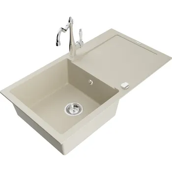MEXEN/S - Leo granitový dřez 1 s odkapávačem včetně baterie Carla, béžová 6501-69-670700-00