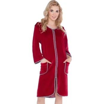 Dámské noční prádlo Velurový dámský župan Radana vínový - L